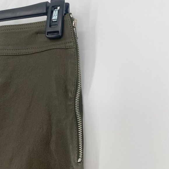 Helmut Lang NWT Olive Green Lamb Leather Fitted Mini Skirt Side Zip 8 New - Picture 4 of 9